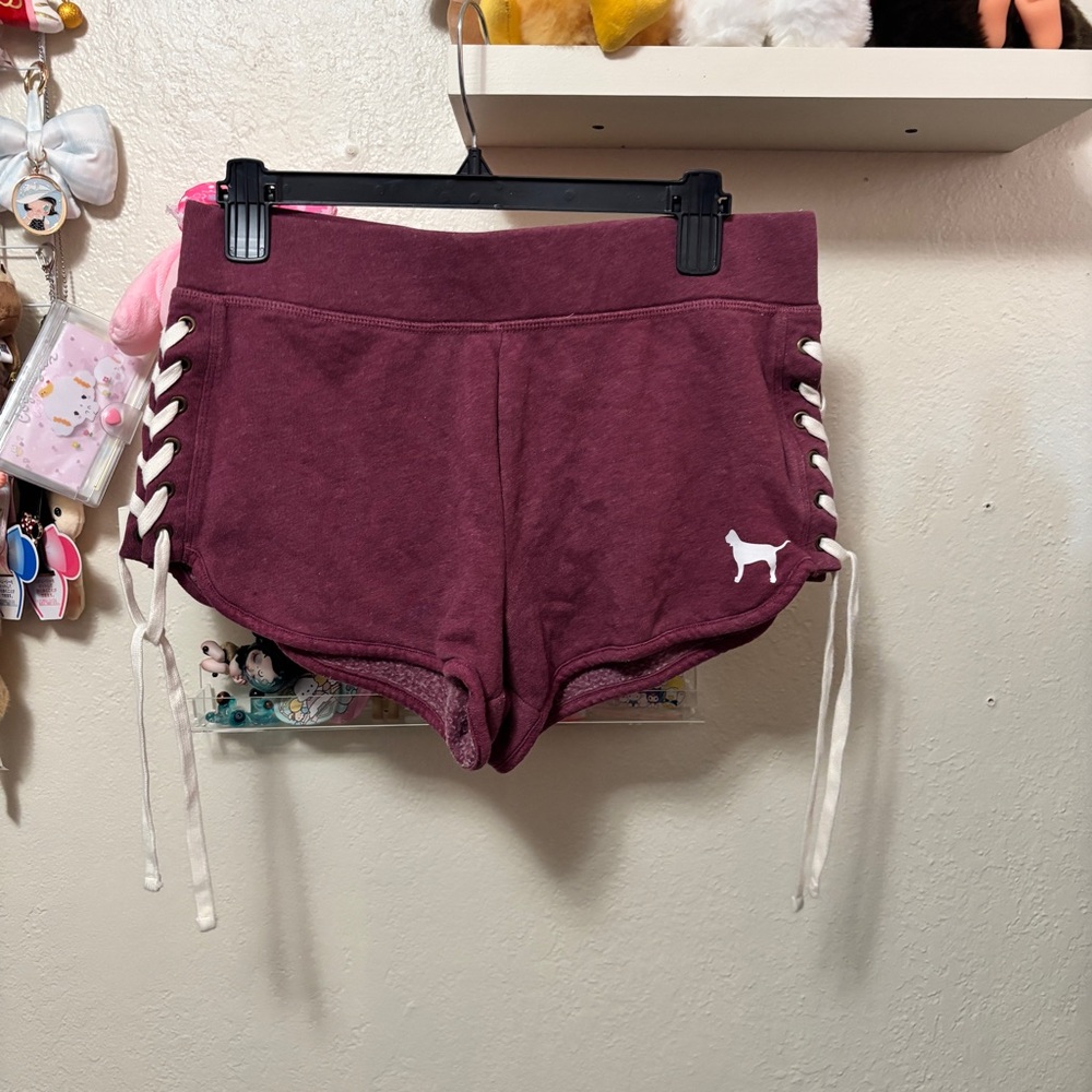 Victoria’s Secret PINK Burgundy Lace Up Mini Lounge Shorts Sz Medium